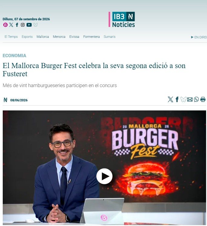 IB3 Notícies: «El Mallorca Burger Fest celebra la seva segona edició a son Fusteret. Més de vint hamburgueseries participen en el concurs»